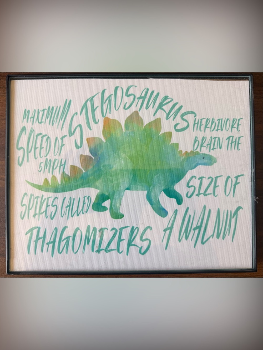 Watercolor Stegosaurus Wall Art - Teal & Green